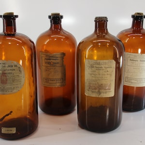 Set of 4 Extra Large, Apothecary Jars, Medical Bottles, Medicine, Halloween, Hospital, Set Design, 1920s, Old Bottles 1900s