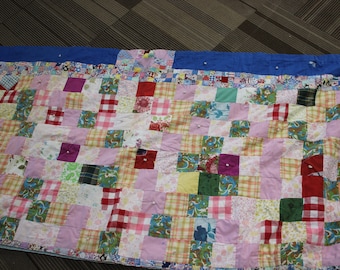 Vintage Patchwork Quilt, Boho, 1960s, Old Fabric, Cottage Chic, Blanket, Summer, Cottage Bedding, Sofa Blanket