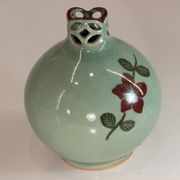 Vase Ancien En Céladon Coréen Vert - Céramique Vintage, Style Asiatique, Occasion