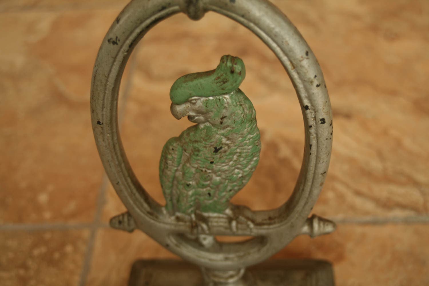 Antique Parrot Door Stop, Vintage Bradley Hubbard Large Cast Iron Ring, Art, Statue, Sculpture, Doorstop, Bookend