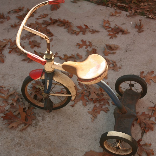 Vintage 1950's Garton Tricycle, Red, White and Blue, Americana, Kids, Toys, Garden, Old Bike, Sheboygan Wisconsin