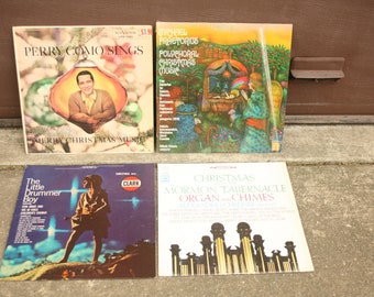 4er Set, Schallplatten, Weihnachtsalben Weihnachtslieder, Perry Como, The Little Drummer Boy, Schallplattenspieler, Musik, Klassische Weihnachtsmusik