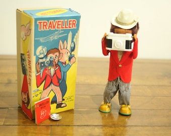 WORKING - Vintage, Wind Up, Monkey, Traveller, Camera, Box Included, Collectible Toy, 1960s, Monkey Lovers