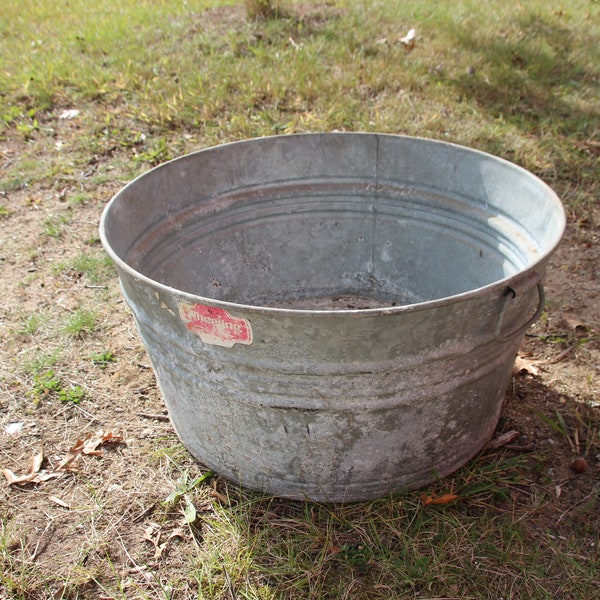 Vintage, Wheeler, Wash Basin, Wash Pot, Vintage Wash Tub, Metal Basin, Garden Planter, Galvanized Metal Bowl, Rustic Decor, Outdoor Decor