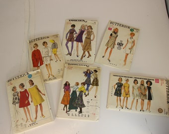 Set of 6, 1960s, 1970s, Butterick, Clothes Patterns, Dress and Skirt Patterns, Women's Clothing, Home Decor, Sewing