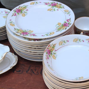 Rare, Set of 74, Maru ichi, Maruichi, Japanese, Fine China, Easter Dinner, Spring, High End China, 1940s, 1950s, Pink, Yellow, Blue image 7