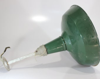 Green Enamel Light Shade, Light Fixture, Antique Barn, Farmhouse, Porcelain Enameled Vintage Light Fixture, Green and White Hanging Lighting