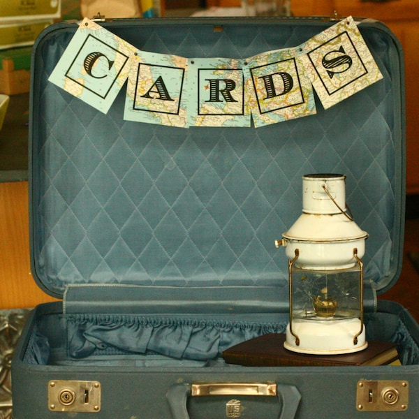 Medium Vintage Blue 1950s or 1960s Suitcase, Wedding Decor, Wedding Card Box, Photography Prop