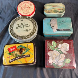 6, Vintage Mid-Century, Christmas tins, Old Candy Tins, Old Tin, Christmas Decor, Small Gifts, Christmas, Candy Tin