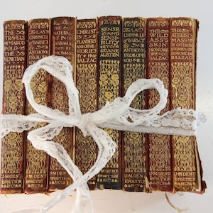 Set of 8, Vintage Old Books, Fair Condition, Grunge, Creepy Decor, Halloween, Leather Bond, Home Decor, 1910s, Set Design