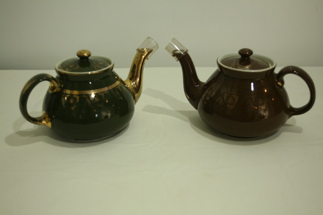 Set of 2, Hall Teapot, Ceramic, Brown, Green, Teapot, 6 Cups, MCM, Mid ...