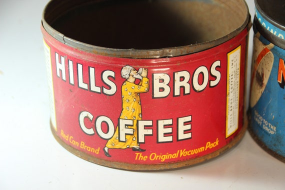 Set of 7, 1950s, 1940s, Vintage Coffee Cans, IGA, Maxwell House