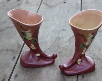 Set of 2, Roseville Cornucopia, Snowberries, A Vintage Roseville Pottery, Snowberry Pattern, Cornupica, Great Condition