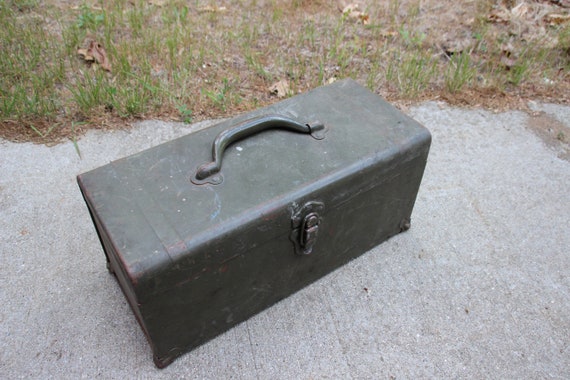 Vintage Green Tool Box, Green Craft Box, Tools, Storage, Home