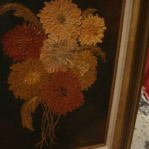 Vintage Oil Painting, Flower Painting, R Kinnaman, Retro Painting, Brown, Orange, Yellow, Home Decor