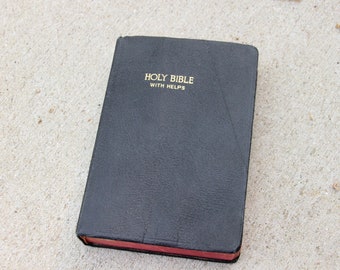Vintage Zwart en Rood, 1950's Bijbel, Oude Bijbel, Bijbel met Helps, Antieke Bijbel, Religieus Boek, Geïllustreerd, Kaarten