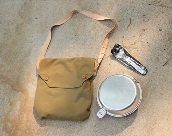 Vintage Green Canvas Camping Bag, Aluminum Cookware, Vintage Camping, Backpacking, Boy Scouts, Summer, Camping Food