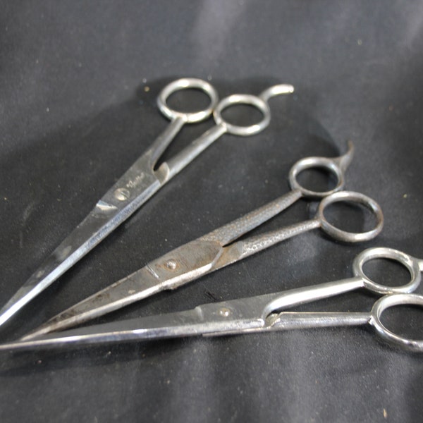 Set of 3, Vintage, Hair Shears, Barber Shop, Beautician Salon, Made in the US, Set Design, Bathroom Decor, Lacross, Griffin, Burrell