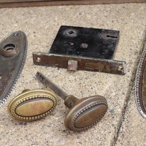 Antique, Brass Door Knob, with Plates, Vintage Door Knob, Rustic, Primitive, Stamped Brass, Home Decor, Hooks, Brass Decor, Accent