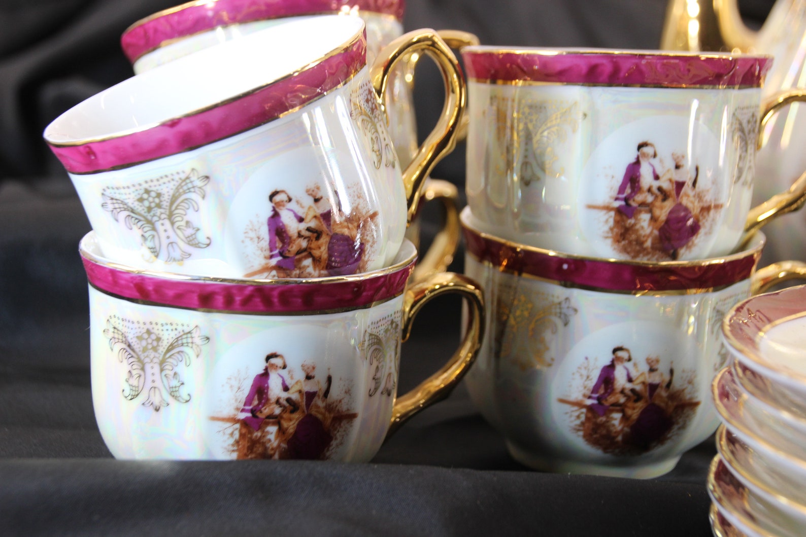 Set of 17 Iridescent Tea Set Colonial Couple Fine Etsy