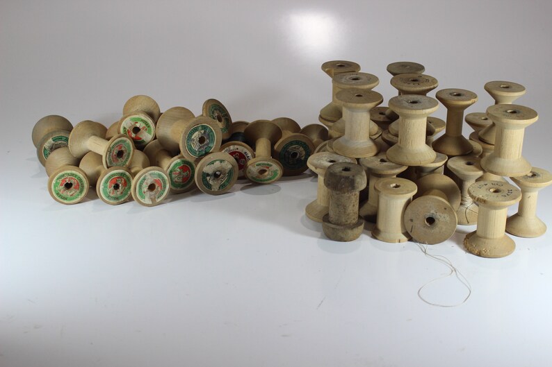 Set of 46 Vintage Wood Thread Spool Textile Spindles for | Etsy