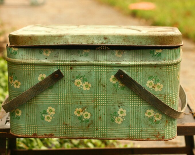 Vintage Mint Green Picnic Basket Picnic Home Decor Etsy