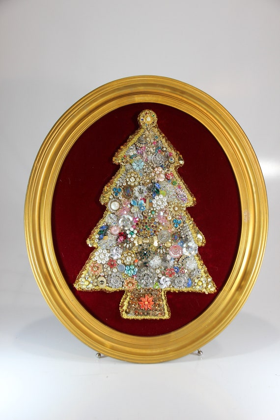 Framed Vintage, Costume JEWELRY, CHRISTMAS TREE, H