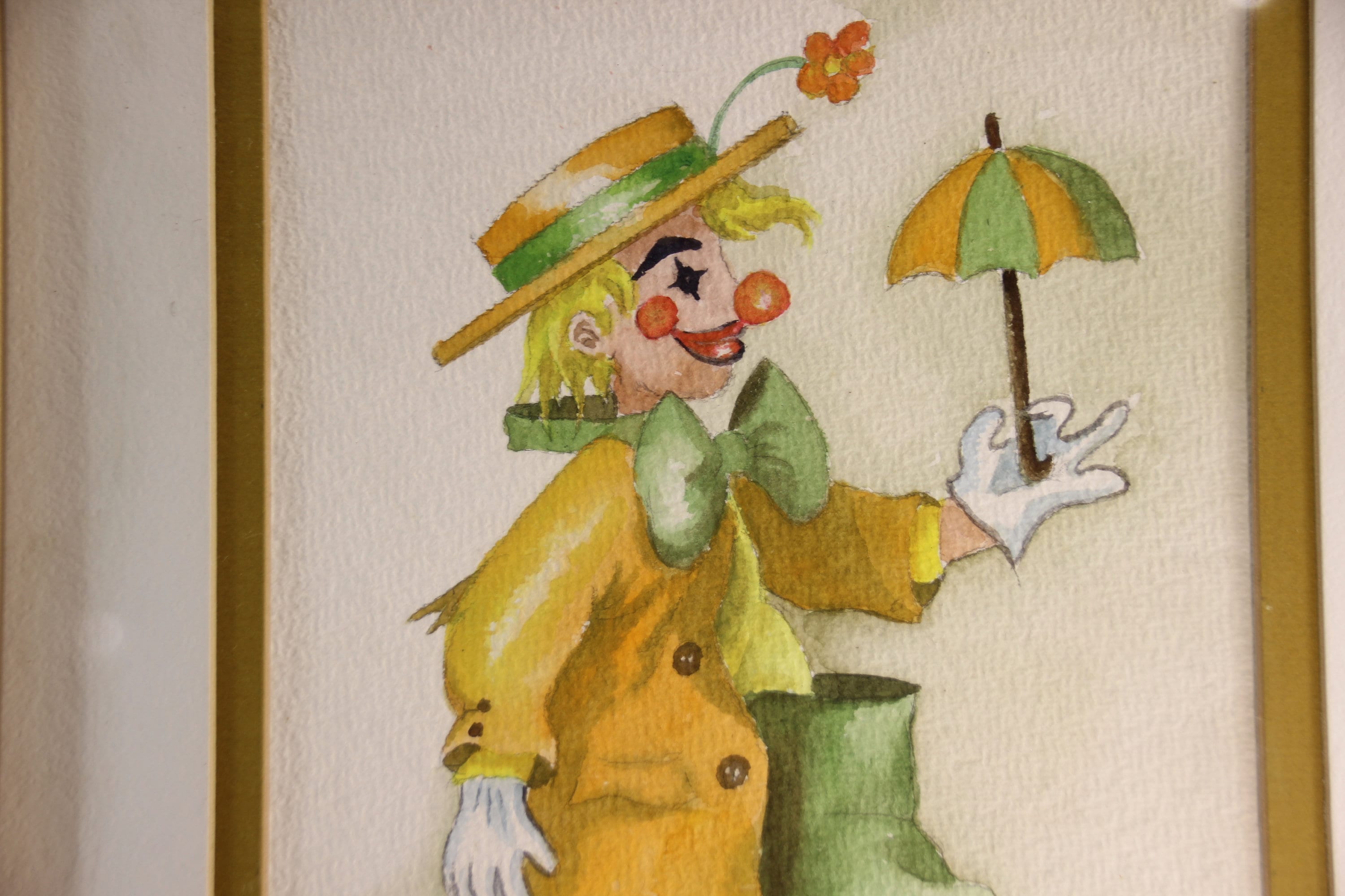 アンティーク ピエロ 絵画 ビンテージ ヴィンテージサーカスピエロプリント：風変わりなアンティーク