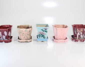 SALE - Set of 5, Planters, Red, Pink, Blue, Planter, Small Pots, Pottery, Garden Decor, Gift for Her, Spring Decor, Spring, Summer, Pots