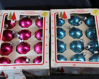 Set of 24 Bulbs, Pink, Blue,  Mercury Glass Ornaments, Pink Ornaments, Blue Ornaments, Bulbs, Vintage Christmas