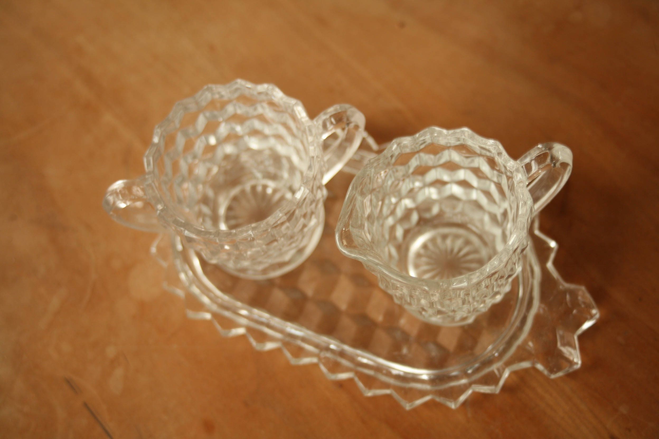 Three Piece Set Fostoria Glass American Crystal Footed, Crystal
