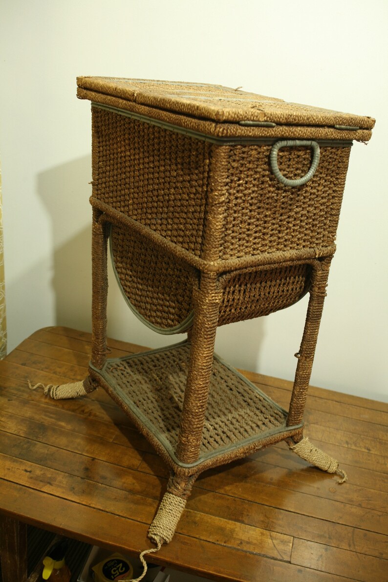 Antique Victorian Wicker Sewing Basket Sewing Stand Home Etsy