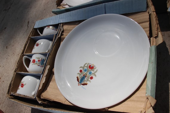 23er Set, Vintage Luncheon, Schwedisch, FloralEs Design, skandinavisches Geschirr, weißes Porzellan, 1970er Jahre, Hochzeit, Sommer, Herbst