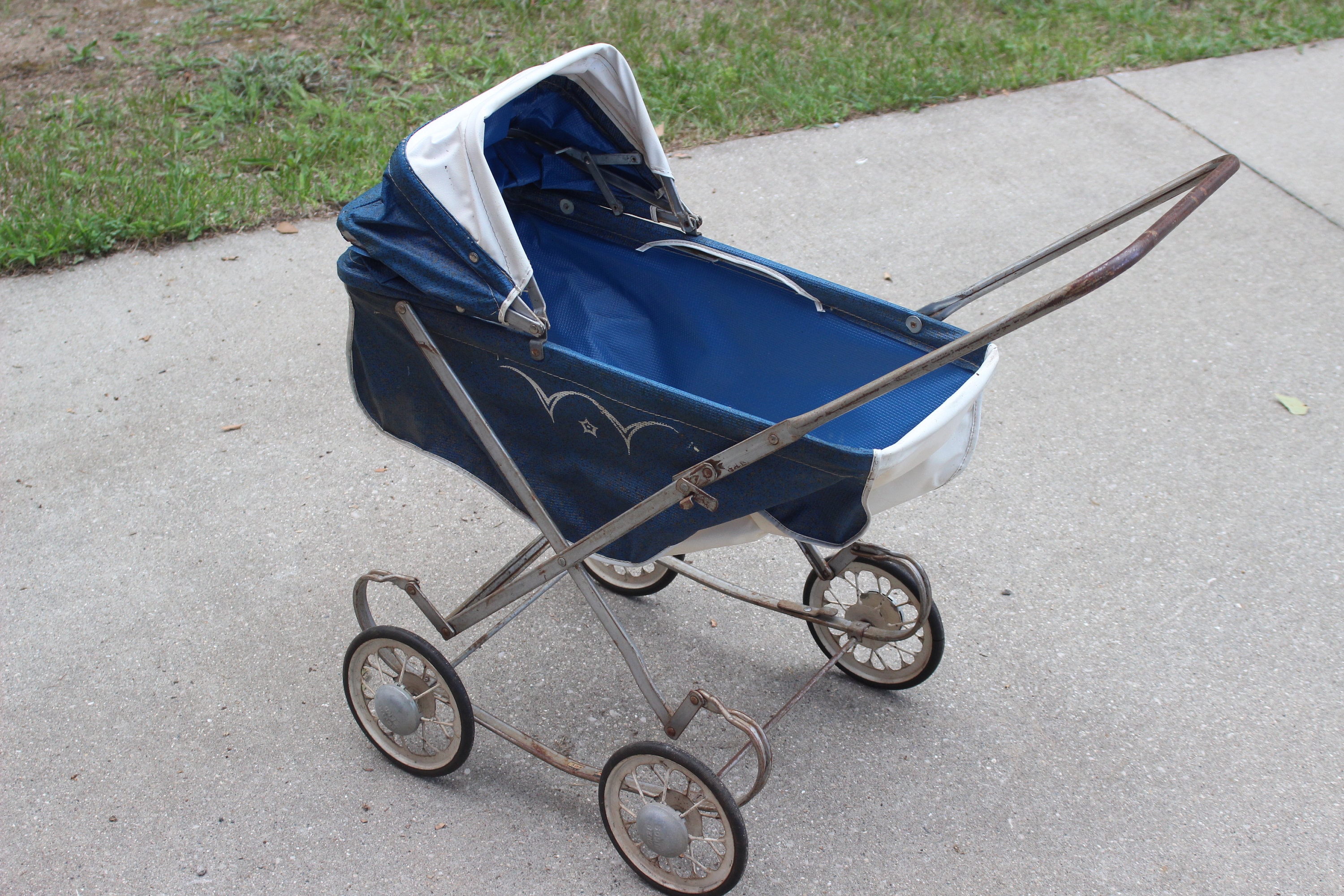 Antique Vtg 1920s South Bend Toy Baby Doll Carriage Buggy Stroller ~ Dark  Blue