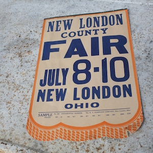 Vintage Fair Poster, Ohio, 1940s Poster, Cardboard Poster, Fair, Home Decor, Wall Hanging, Orange, Blue, Fall  Decor