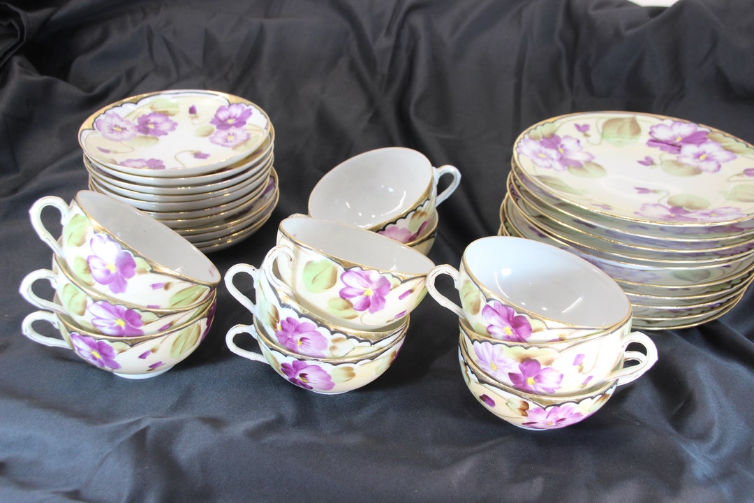 Set of 31, Hand Painted Nippon, Tea Set, Fine Porcelain, Teacup and