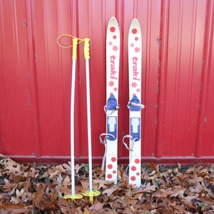 Vintage Traki, Kids Skis, German Skis, 1960s, Ski Poles, Vintage Skis, Christmas Decor, Winter, Winter Decor image 1