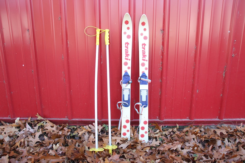 Vintage Traki, Kids Skis, German Skis, 1960s, Ski Poles, Vintage Skis, Christmas Decor, Winter, Winter Decor image 1