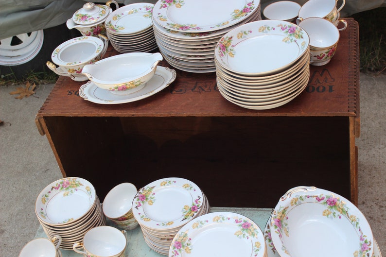 Rare, Set of 74, Maru ichi, Maruichi, Japanese, Fine China, Easter Dinner, Spring, High End China, 1940s, 1950s, Pink, Yellow, Blue image 5