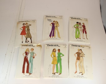 Conjunto de 6, década de 1960, década de 1970, Butterick, patrones de ropa, patrones de pantalón, vestido y falda, ropa de mujer, decoración del hogar, costura
