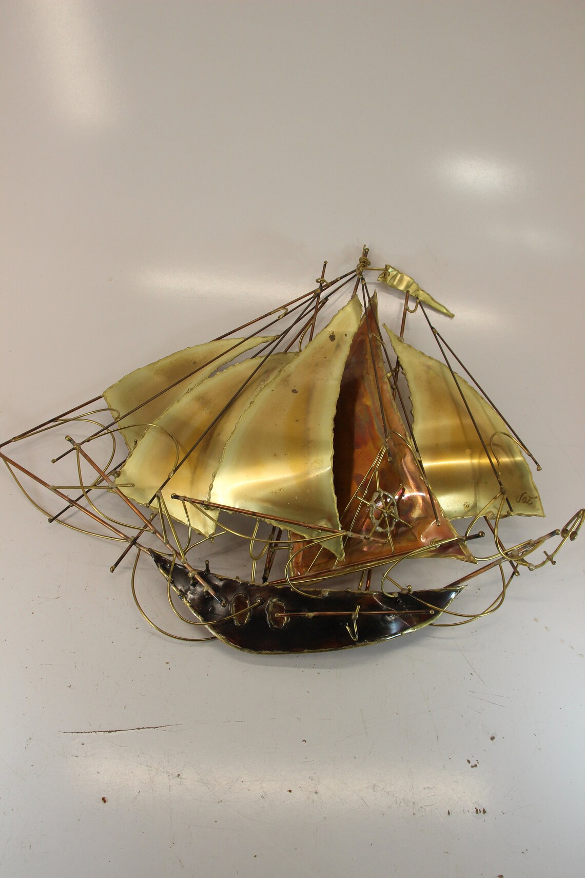 Vintage Metal Ship Boat Sculpture Cottage Decor Nautical Etsy