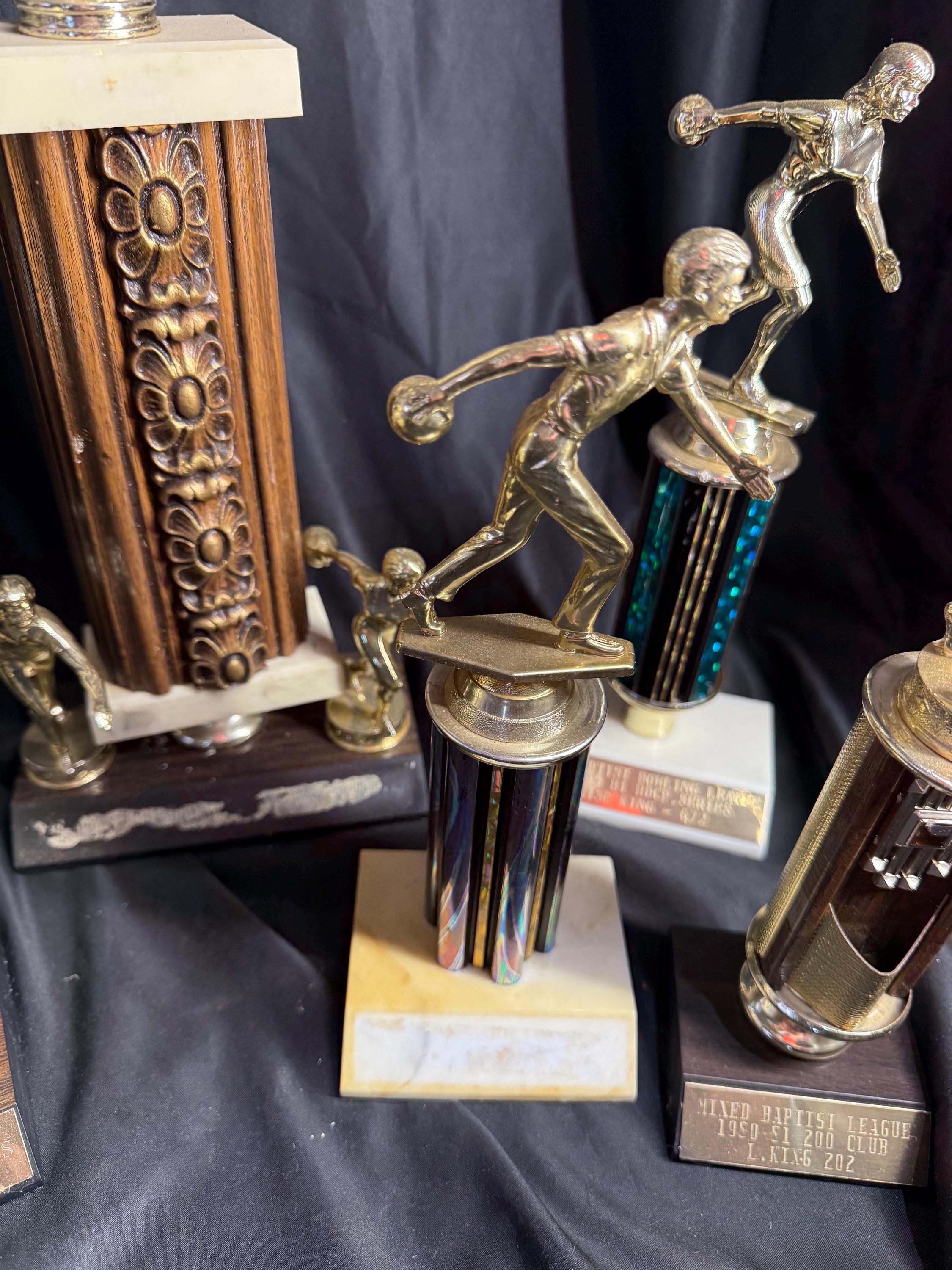 7 Vintage, Bowling Trophies , Trophy, Gold, Brown, Home Decor 