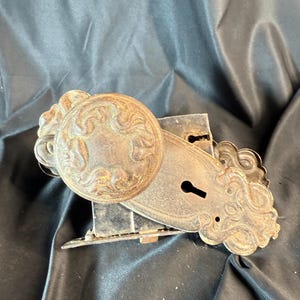 Antique, Metal Door Knob, with Plates, Vintage Door Knob, Rustic, Primitive, Stamped Metal, Home Decor, Hooks, Metal Decor, Accent
