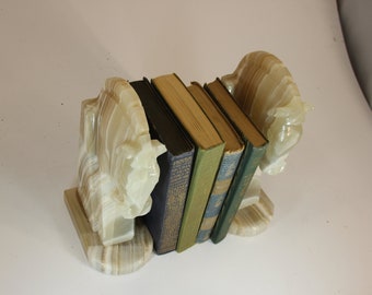 Cabeza de caballo vintage, Bookends, PAIR, Hollywood Regency, Onyx Rook Bookends, Amantes del ajedrez, Biblioteca, Decoración de piedra, Escenografía, Decoración del hogar