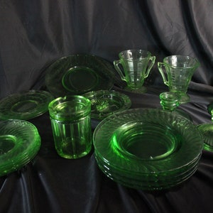 19, Vintage Uranium Pieces, Summer Table, Uranium Plates, Green Glass, Ashtray,