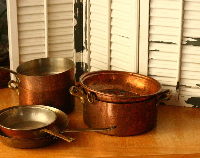 Tournus Copper Pots and Pans, Kitchen, High End Kitchen, Antique Tournus France Copper Pot and