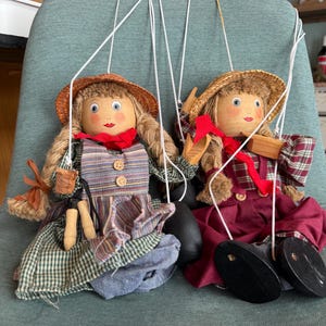 4 Wooden, Marionette Puppet,  Wood Puppets, Marionette Dolls, Wood Carved, Country Family