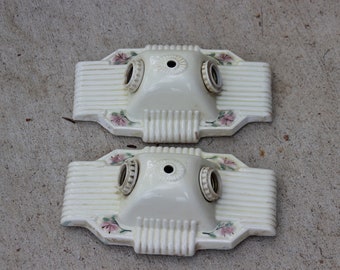 Juego de 2 lámparas de porcelana vintage, estilo rústico, art déco, para baño, con diseño floral.