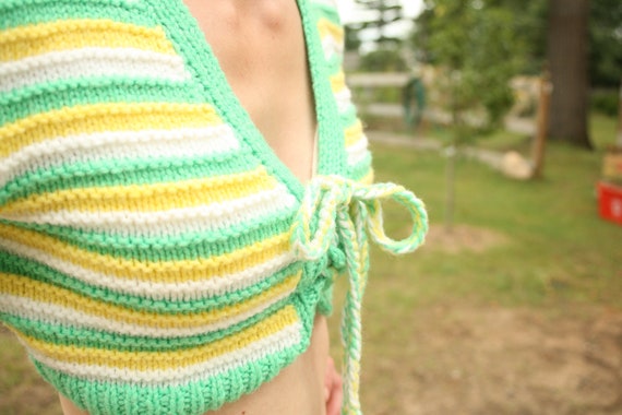 SPRING SALE - Vintage Yellow, Green, Knit Shorts,… - image 2