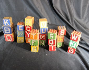 Set of 26, Vintage Blocks, Building Blocks, Toy, ABC Blocks, Photography Prop, Blocks, Home Decor, Children&#39;s Room